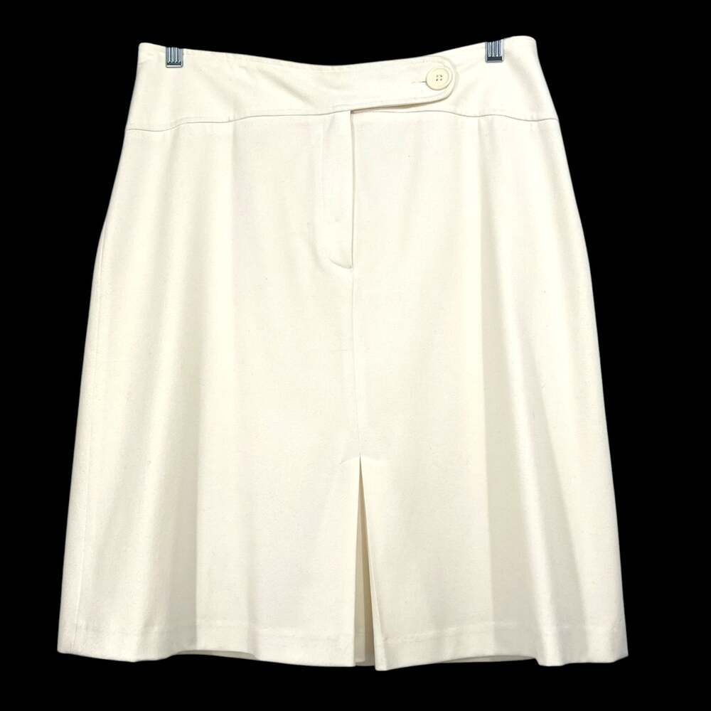 OLSEN Europe  Women's Brushed Twill Knee Length Skirt Front Kick Pleat Cream 10